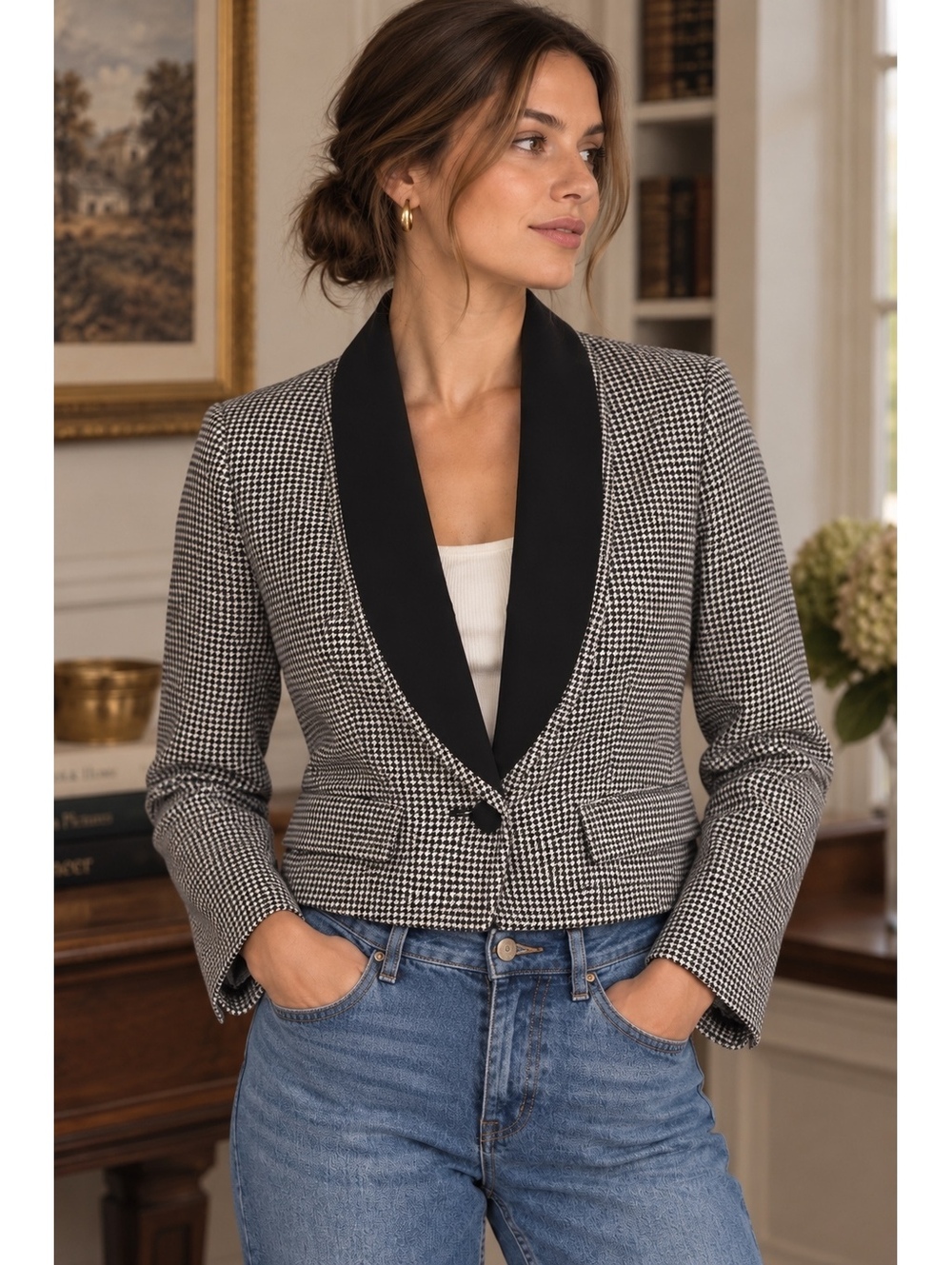 Miss Pendleton Vintage 100% Virgin Wool 1980’s Houndstooth Cropped Blazer Preppy